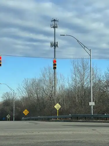 Urban signals under a winter sky.